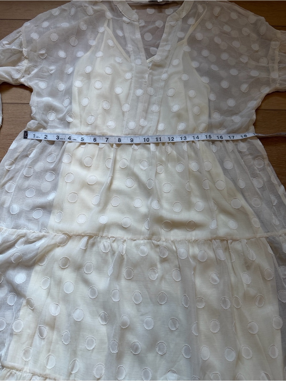 Moon River / Anthropologie Ivory Sheer Polka Dot Midi Dress - Picture 5 of 9